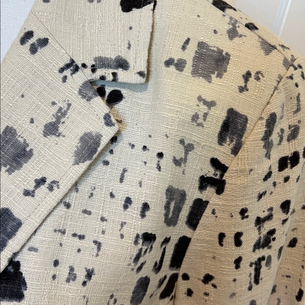 COLDWATER CREEK Print Blazer Jacket 12 White Black Linen Blend 3/4 Sleeve - Picture 9 of 16